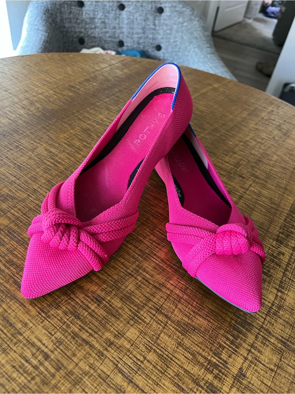 Rothy's Hot Pink Pointed Knot-Front Flats